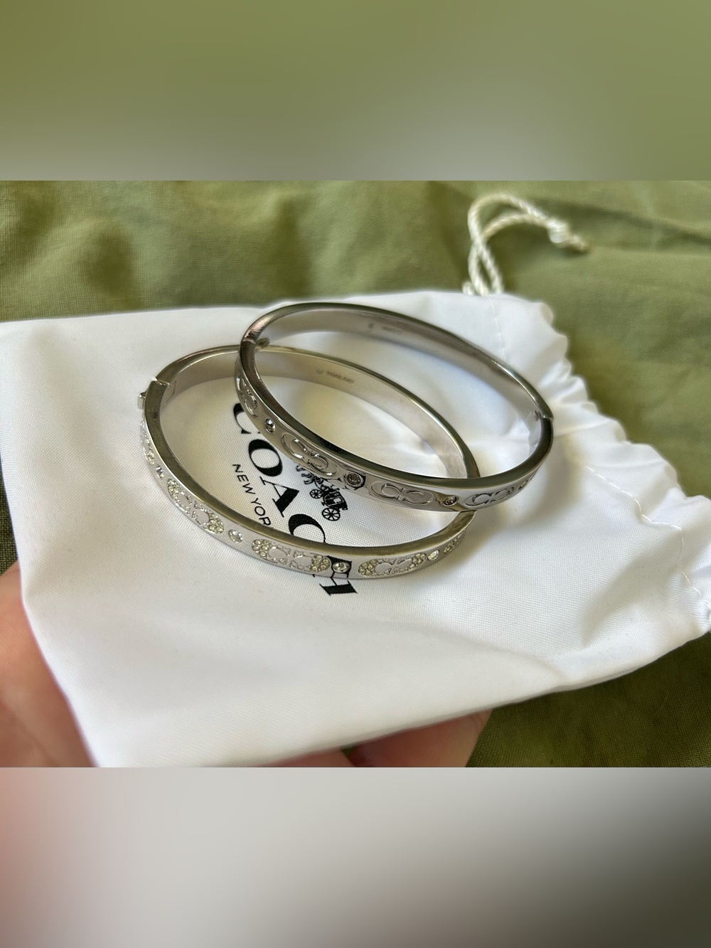 COACH Silver-Tone/ ash grey silver  Crystal Pavé Bangle Set - Silver